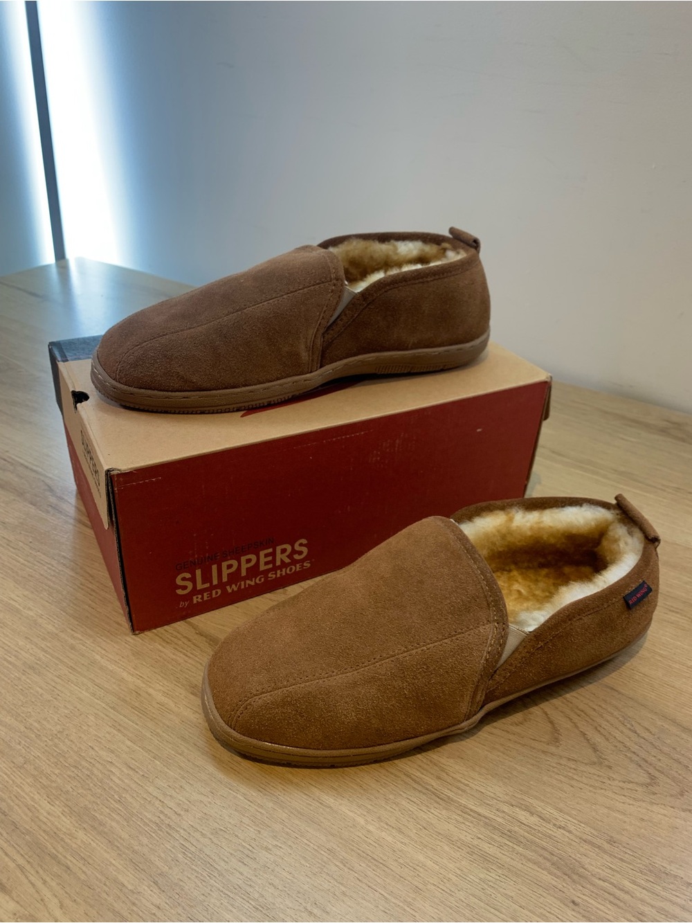 Red Wing Genuine Sheepskin Slippers Suede Shearling Loafers Chestnut Men's 14M